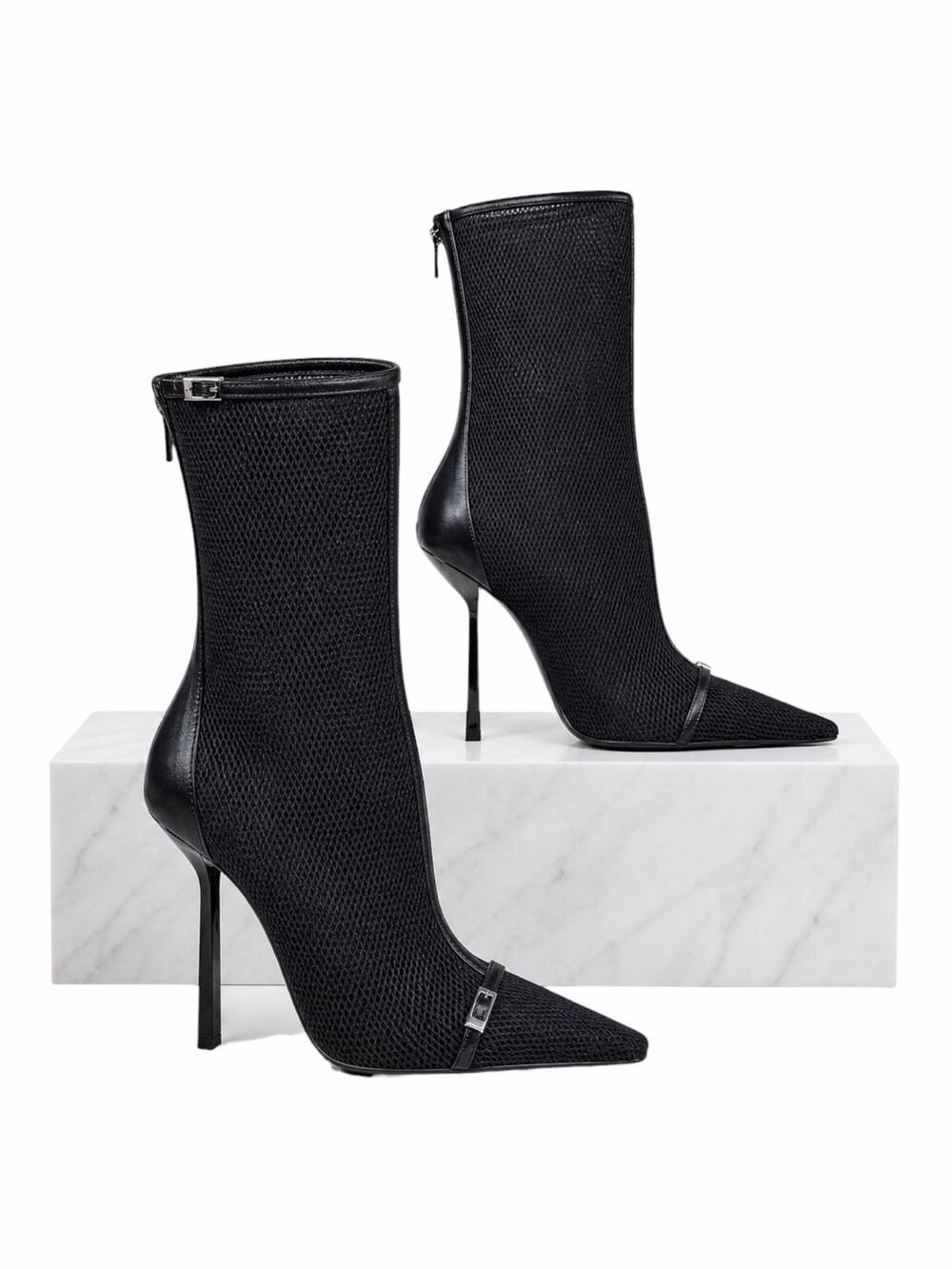 Saint Laurent Oxalis 115mm Mesh Pointed Toe Ankle Boots Black Size 37